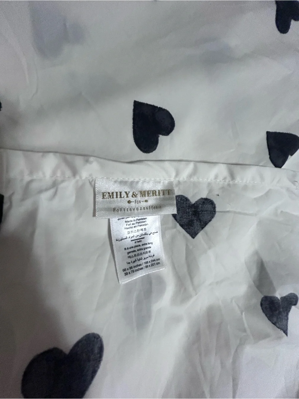 Pottery Barn Teen Emily & Meritt Black Hearts XL Twin Flat Sheet